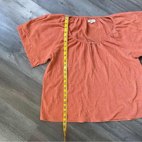 Madewell Textured Keyhole Top Large Clay Tiered Ruffle Sleeves Preppy - Picture 7 of 8